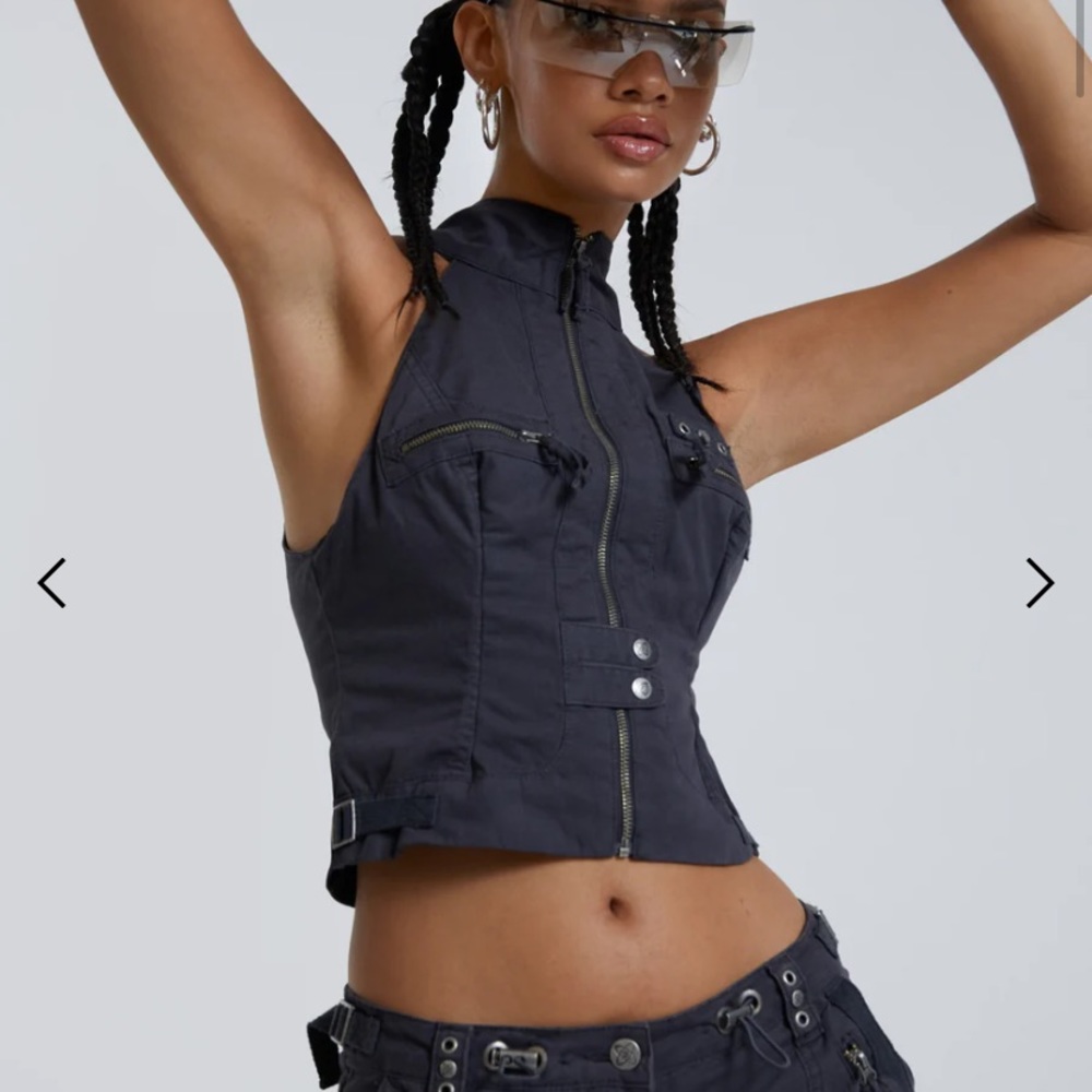 Jaded London VINTAGE GREY CARGO HALTER NECK TOP WITH POCKET DETAIL